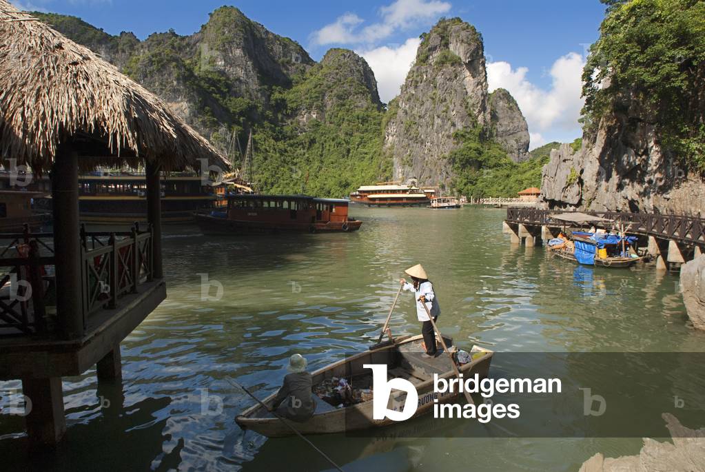 Ships sailing in the Halong Bay near Hang Sung Sot cave, Vietnam (photo)