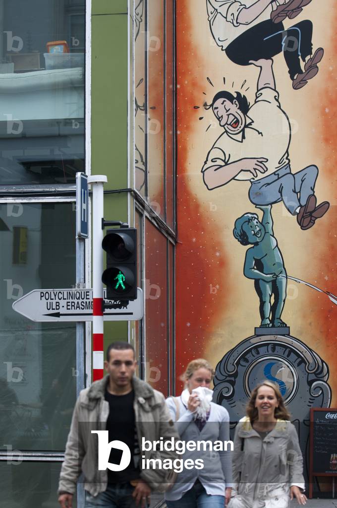Brussels is the comic-book capital of Europe, Mural in the streets of the city center, Belgium (photo)