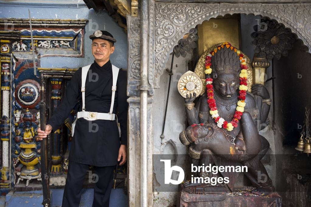 Solider and God, Kathmandu Durbar Square Palace, Nepal, (photo)