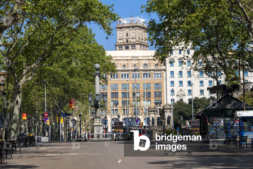 The Ramblas in Barcelona is practically deserted due to the total confinement of the population in Spain, Barcelona, Spain, 9th April 2020 (photo)