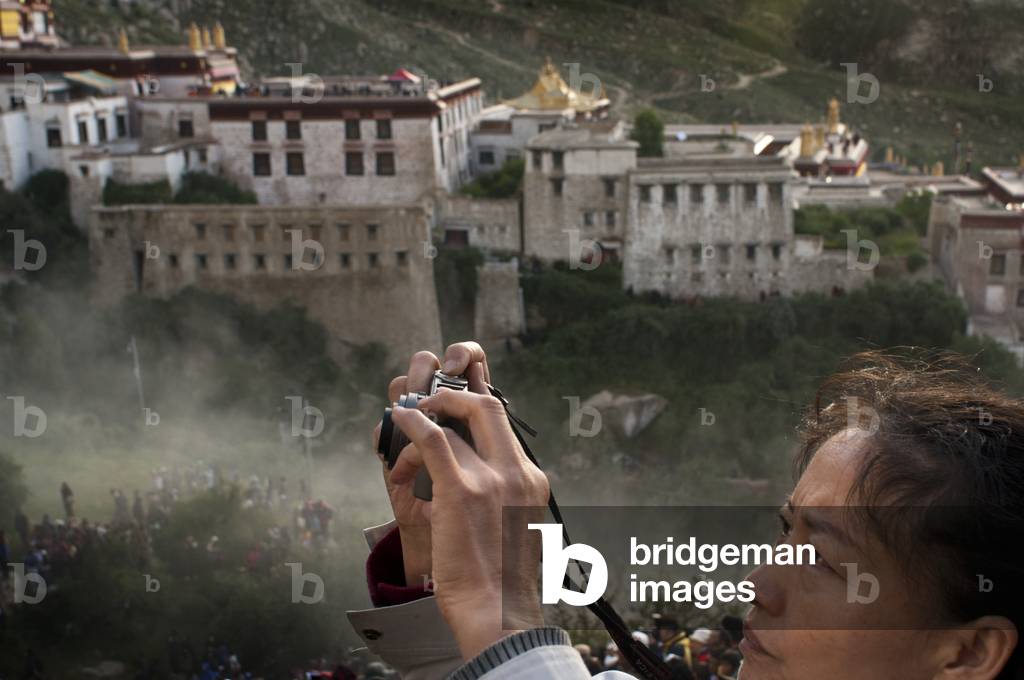 Around the Drepung monastery during the Yogurt Festival or also called Shoton Festival, Lhasa, Tibet (photo)