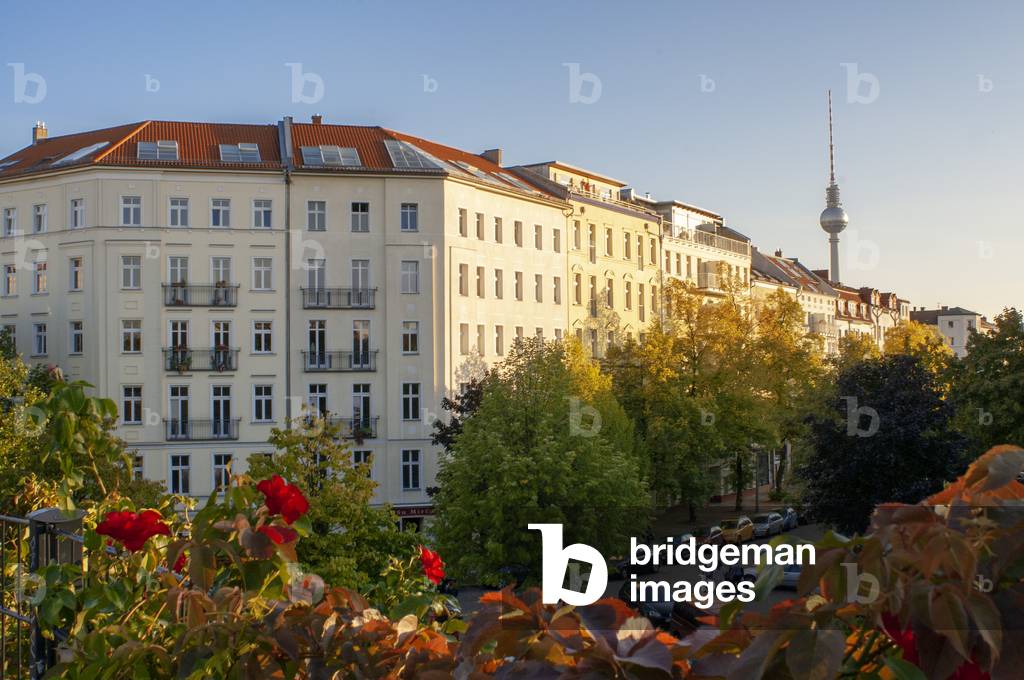 Berlin TV Tower and houses from water tower park in Prenzlauer Berg Berlin, Germany, Europe (photo)