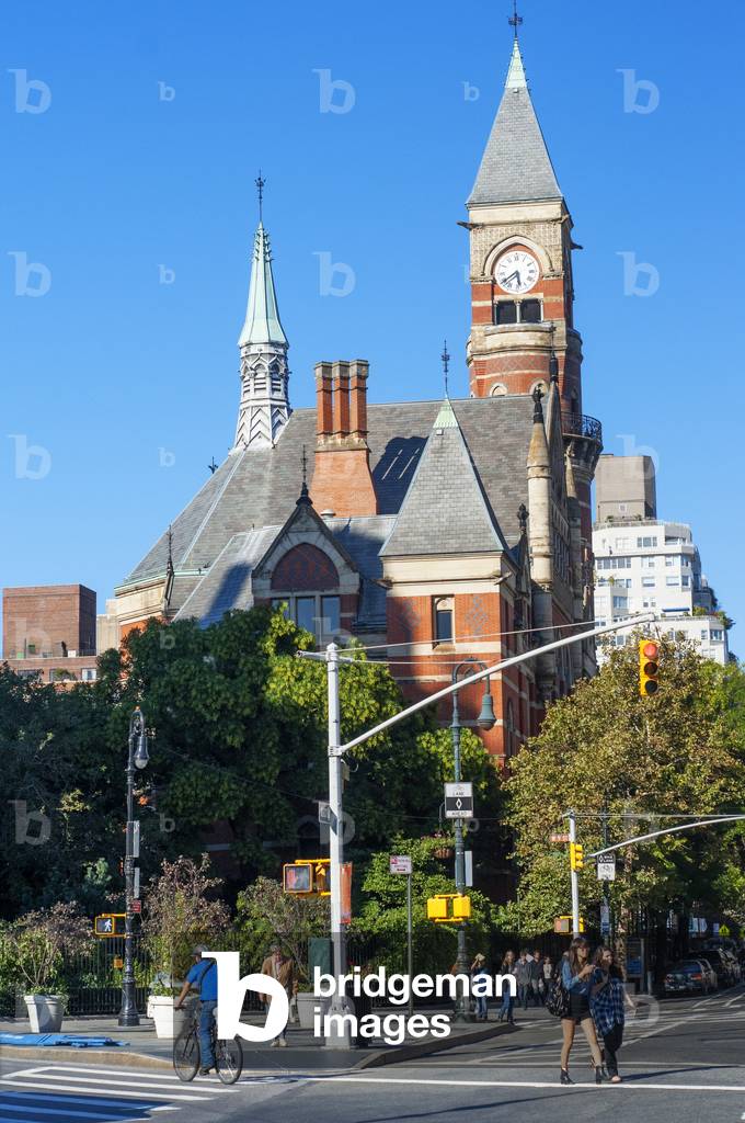 Jefferson Market Courthouse, 6th Street, Greenwich Village, New York, USA, U.S.A, New York, Manhattan,Greenwich village,the 'Old Jeff' tower, village clocktower, 6th avenue, avenue of americas with 8st street, 2020 (photo)
