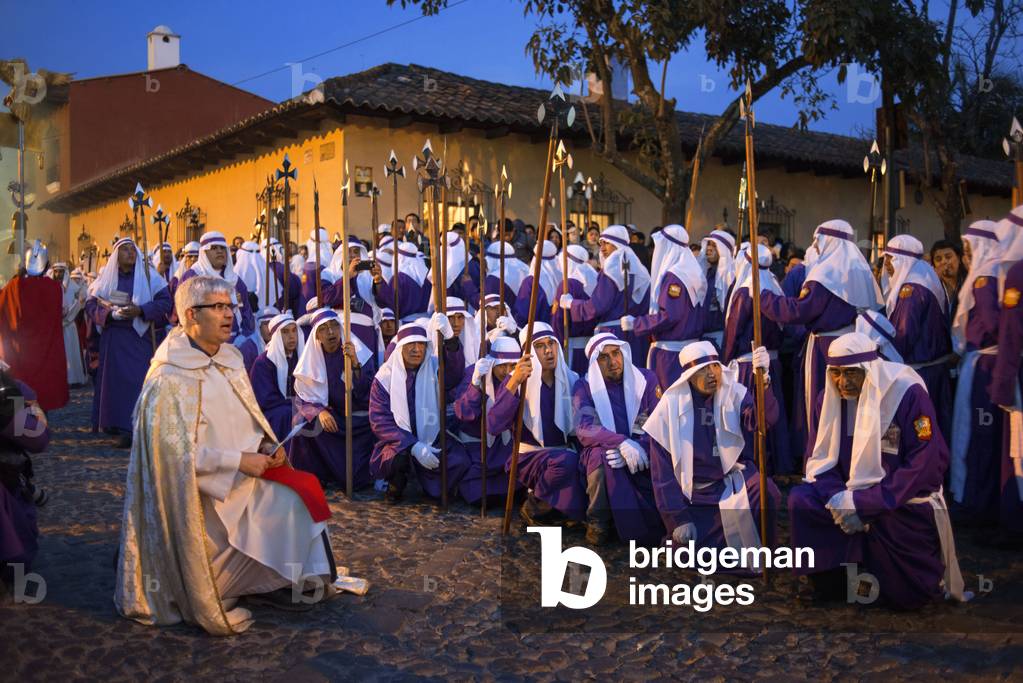 Easter Holy Week procession in Antigua, Guatemala, Jesus Nazareno de la Penitencia Procession in Antigua, Guatemala, Holy Week, friday, 2020 (photo)