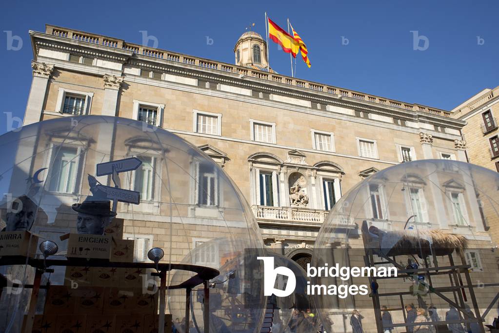 Nativity Scenes in St Jaume Square in Barcelona, Catalonia, Spain (photo)