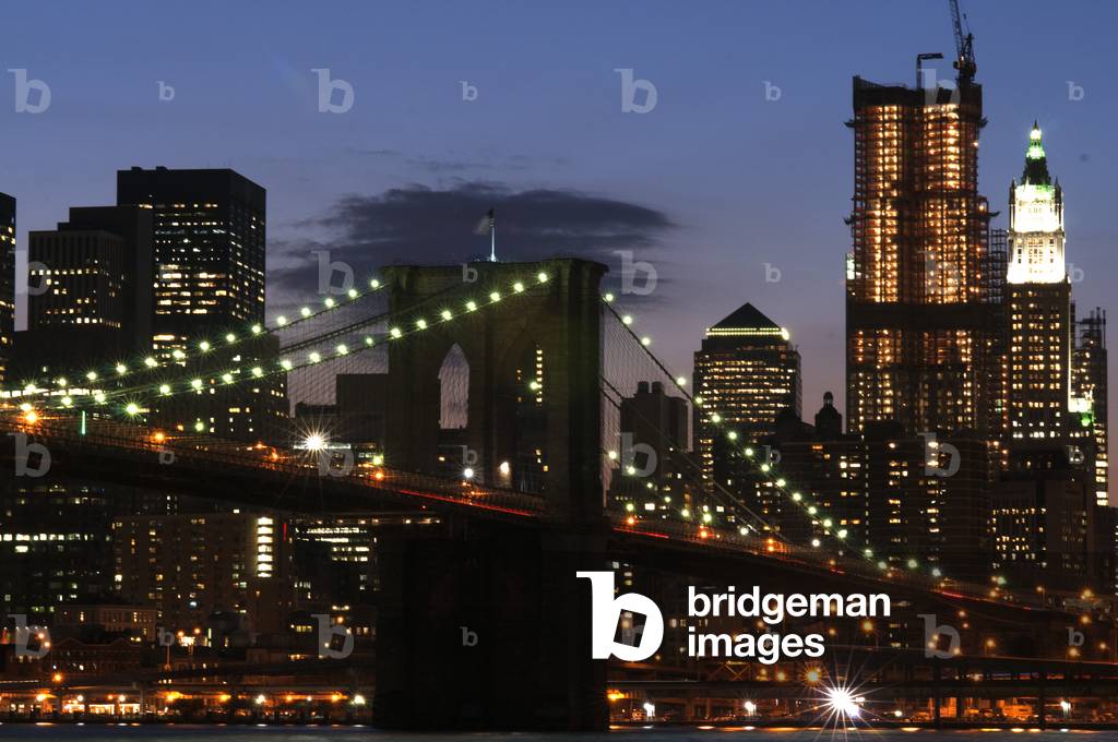 The Brooklyn Bridge at sunset New York City United States of America North America, Brooklyn Bridge, Manhattan, New York, USA (photo)