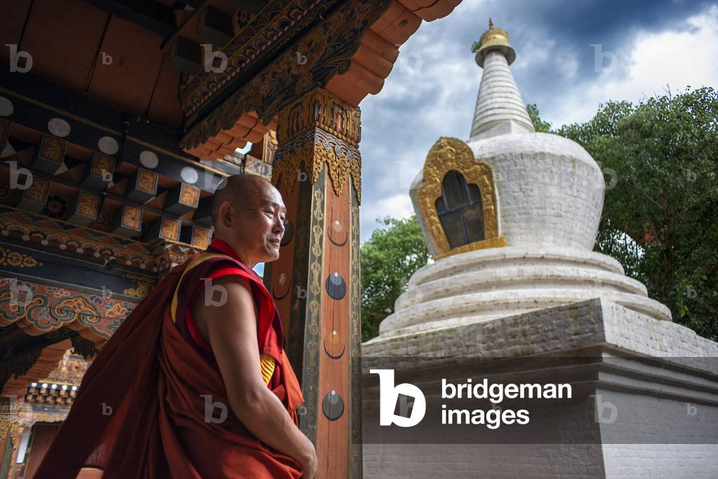 Monk at Punakha Dzong Monastery, Bhutan, 2021 (photo)