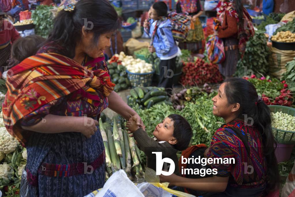Indoor vegetable and fruit market, Chichicastenango, Guatemala, Central America, 2020 (photo)
