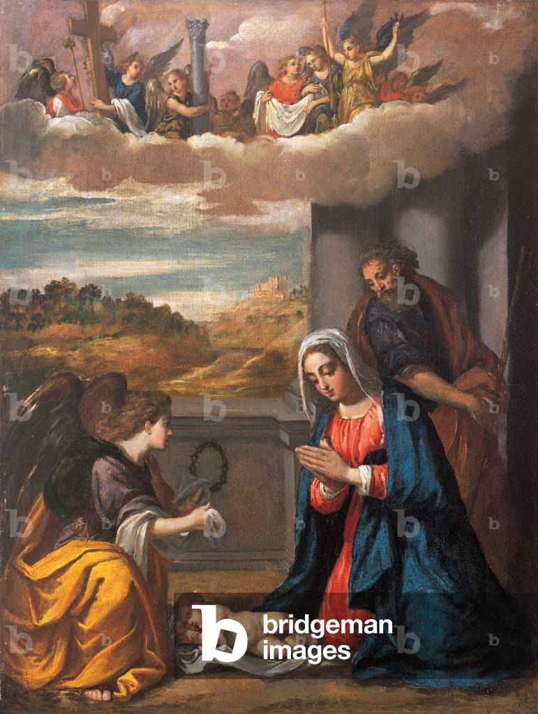 Holy Family with Angels holding the Instruments of the Passion, 1600 (oil on canvas)