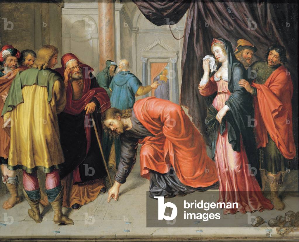 Christ and the woman taken in adultery (oil on copper)