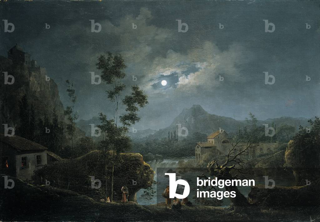 Moonlight scene (oil on canvas)