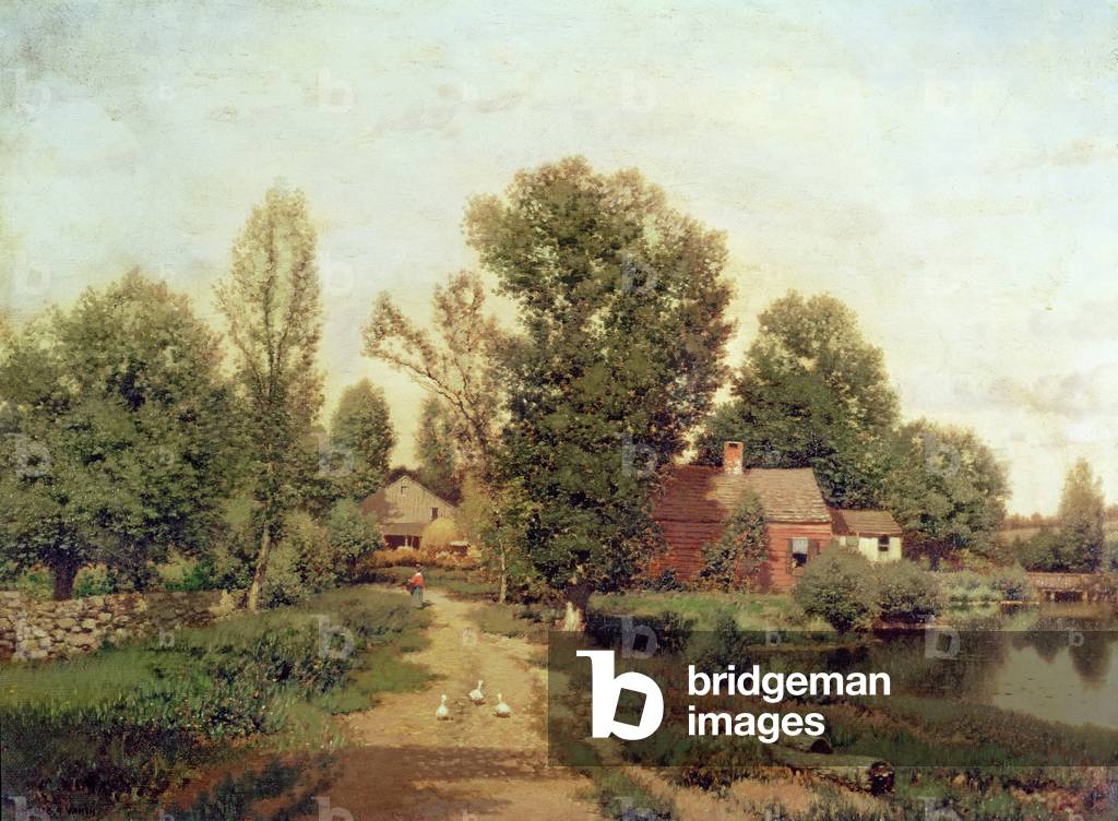 Bauernhaus neben dem Mühlenteich (Öl auf Leinwand)