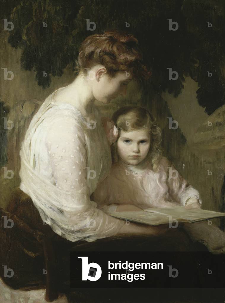 madre e bambino lettura 1900 (olio su tela)