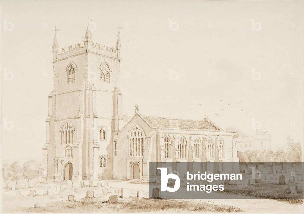 St. Edmund's Church, illustration from 'Hall's Picturesque Memorials of Salisbury', 1834 (pencil with watercolour on paper)