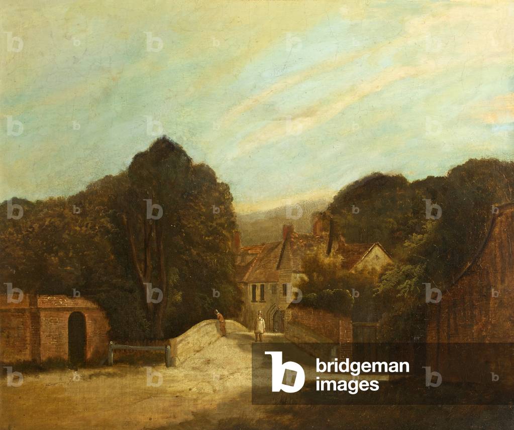 Crane Bridge, Salisbury, with a Church House Beyond, c.1830 (oil on canvas)