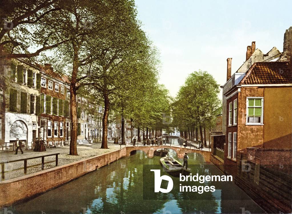View down a canal in the Hague, 1890-1900 (chromolitho)