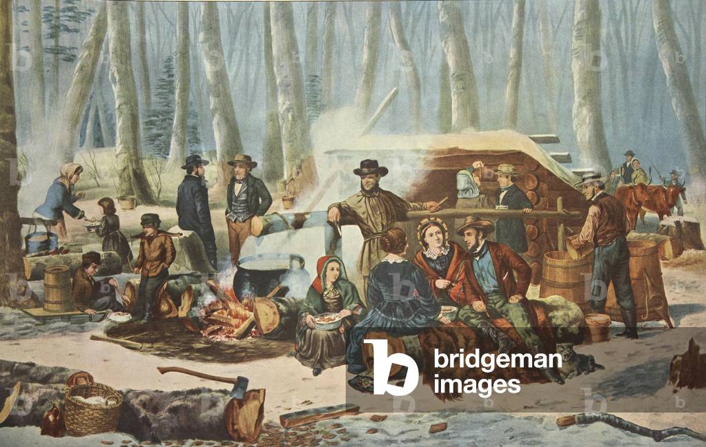 American Forest Scene - Maple Sugaring, pub. 1856, Currier & Ives  (colour litho)