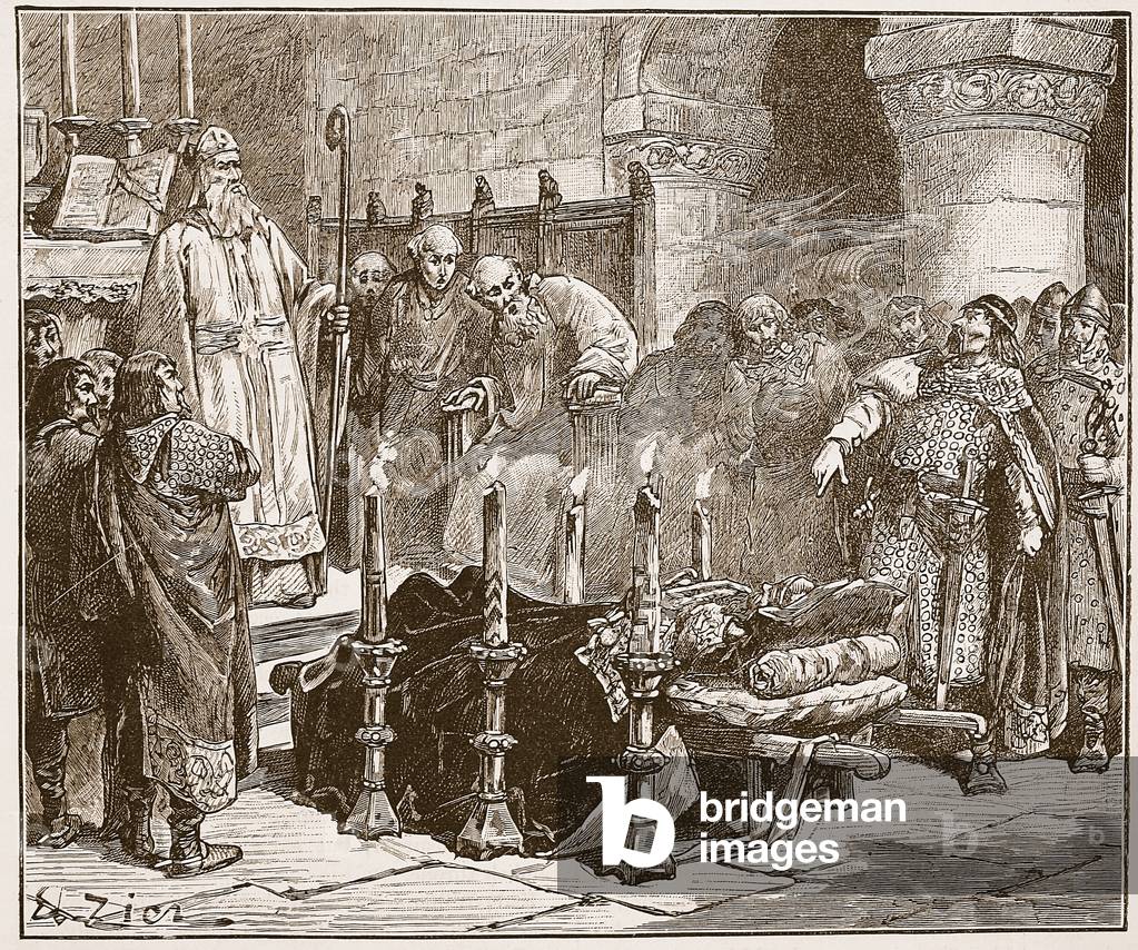 Fitz-Arthur proibisce la sepoltura di William, illustrazione da 'Cassell's Illustrated History of England' (in