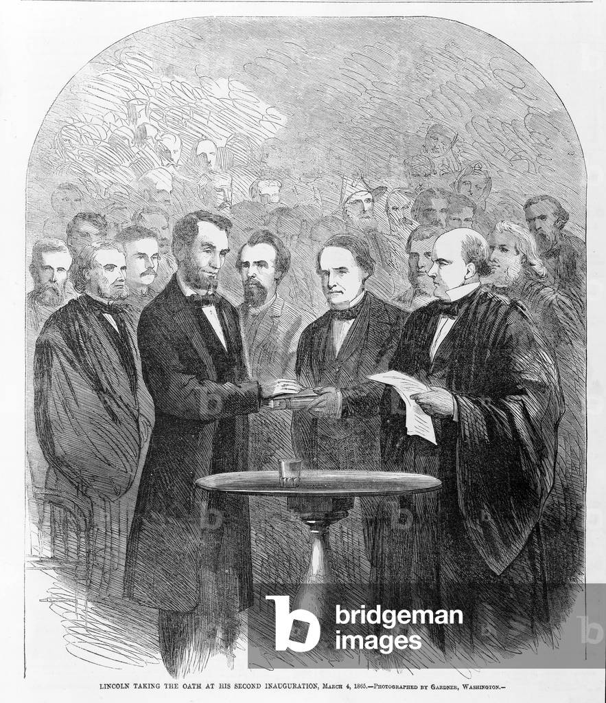 Lincoln taking the oath at his second inauguration, March 4, 1865, published 1865 (wood engraving)