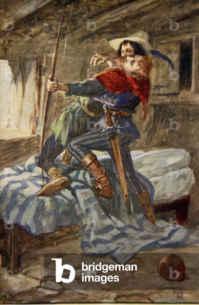 Robin Hood shoots his last arrow, 1914 (colour litho)