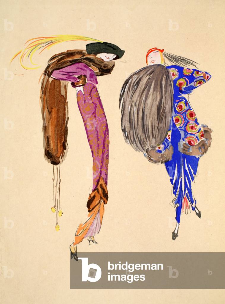 Design for day dress, 1912, Plate 1, illustration from 'Robes et Femmes', pub. Dorbon-Ainé, Paris, 1913 (pochoir print)