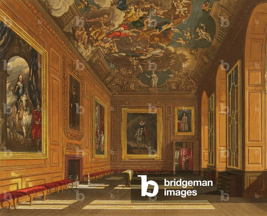 The Queen's Presence Chamber, Windsor Castle, from 'Royal Residences', engraved by W. J. Bennett, pub. by William Henry Pyne (1769-1843), 1819 (aquatint)