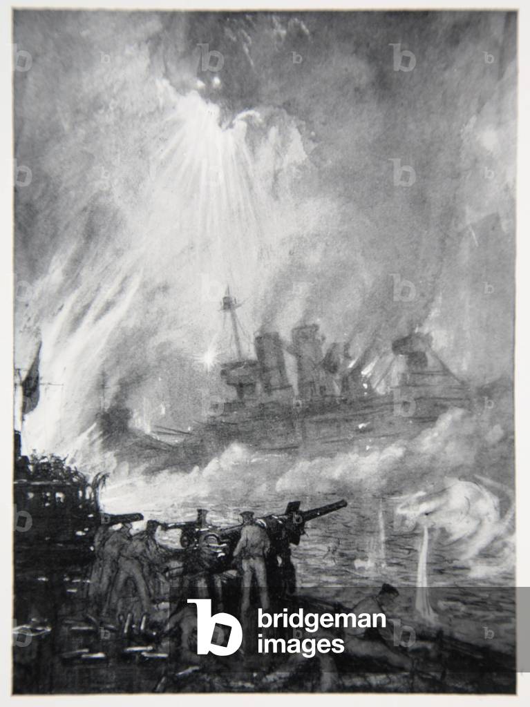 Fight the Last Gun: the Gallant end of H.M.S. Tiperrary at Jutland, illustration from 'The Naval Front' by Gordon S. Maxwell, 1920 (litho)