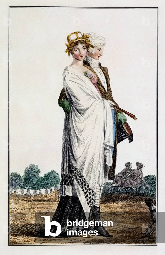 Ladies' afternoon walking dress, 1789 (coloured engraving)