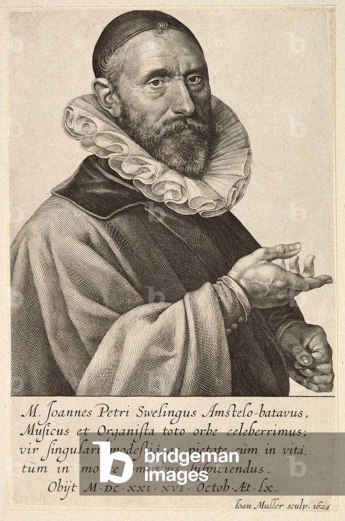 Portrait of Jans Pietersz Sweelinck, pub. 1624 (engraving)