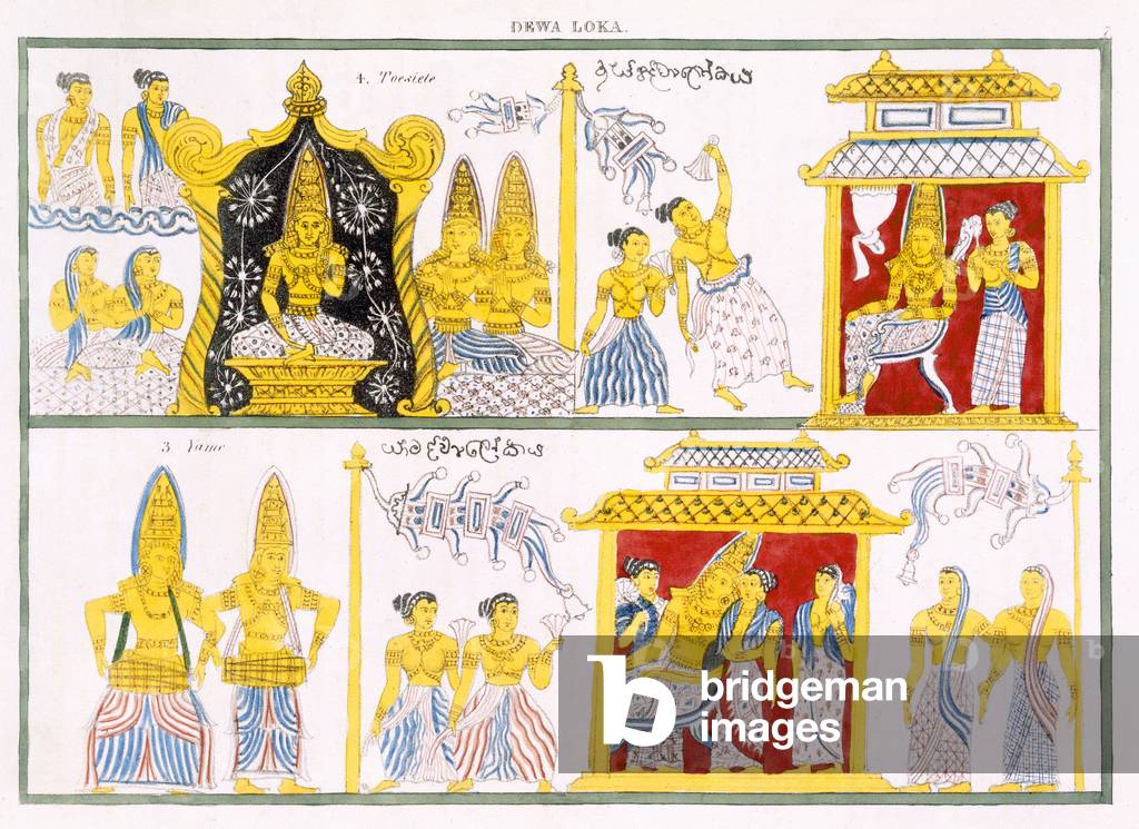 Dewa Loka, from 'The History and Doctrine of Buddhism' by Edward Upham, 1829 (colour litho)