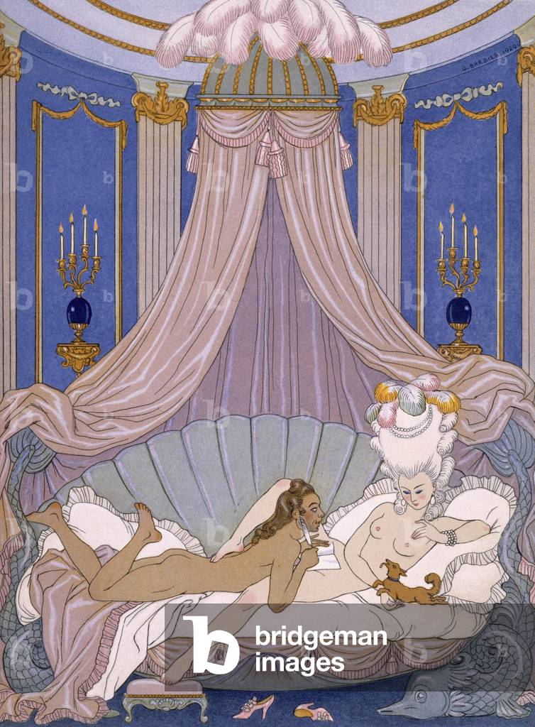 Scena da Les Liaisons Dangereuses di Pierre Chodlerlos de Laclos (1741-1803), c. 1920 (colore lito)