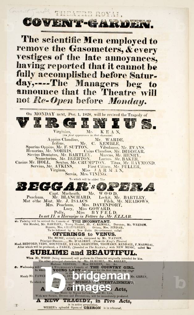 Playbill for the Theatre Royal Covent Garden, 1828 (engraving)
