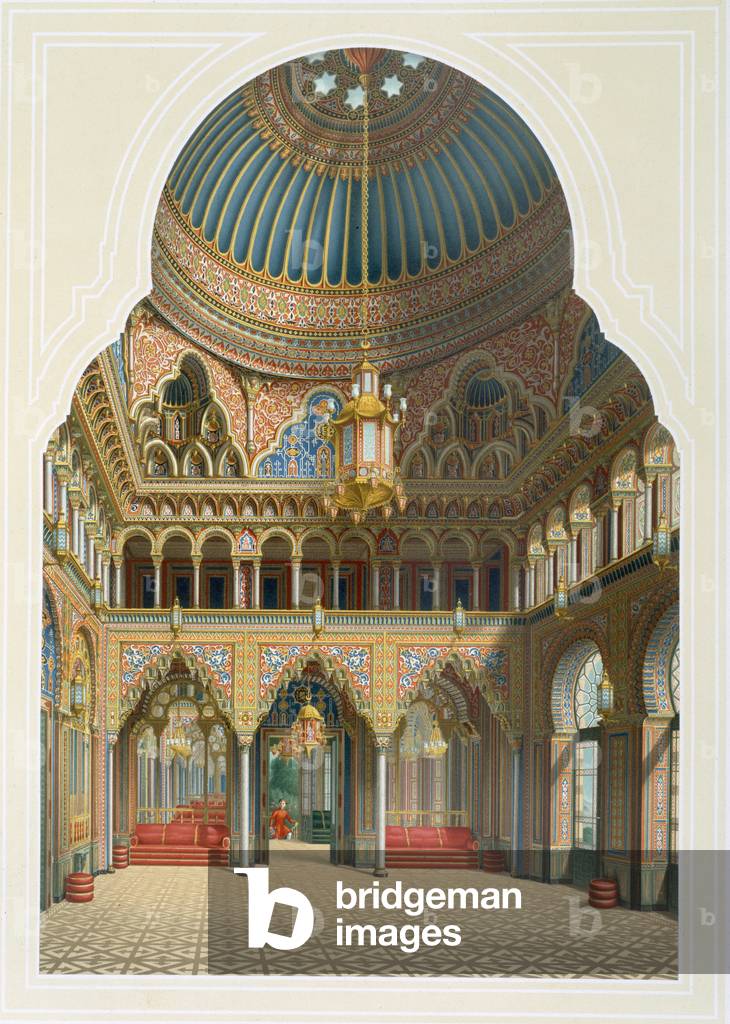 Design for the entrance hall to Wilhelma, 1837 (colour litho)
