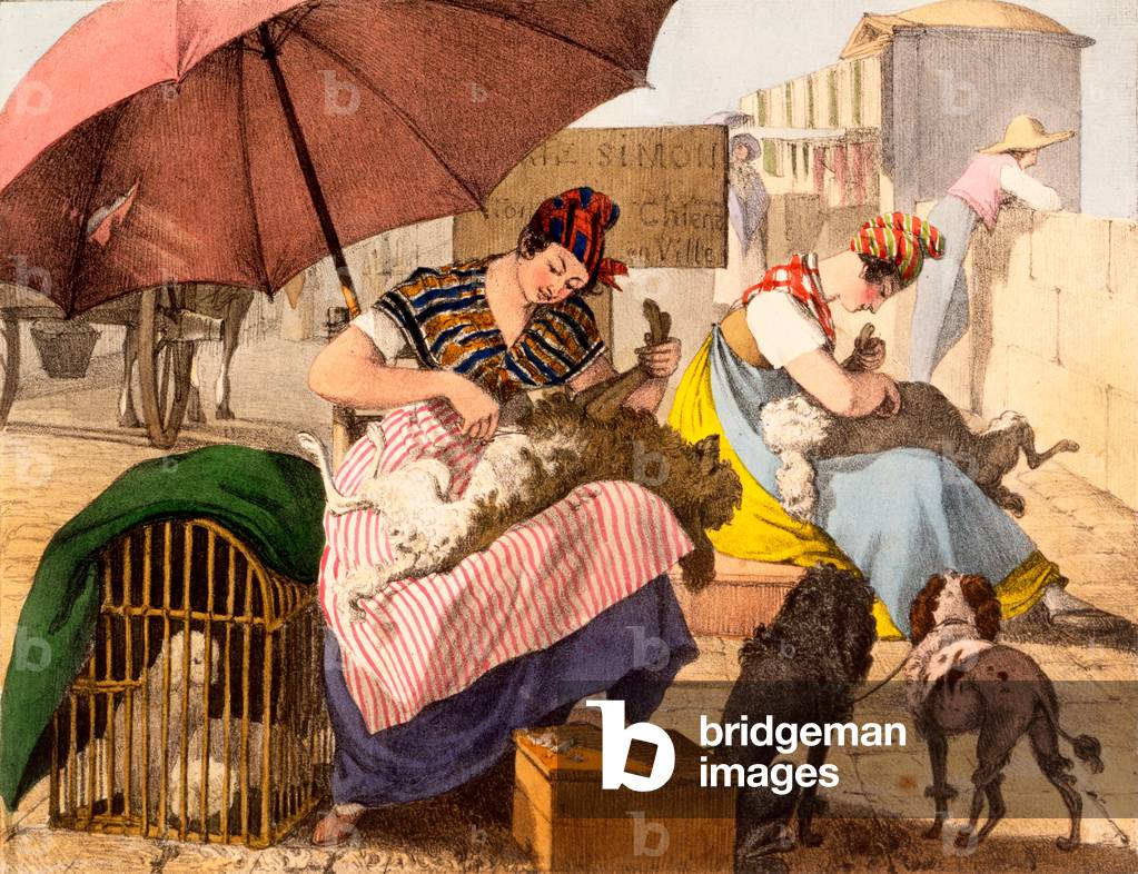 Dog Groomers, 1820 (colour litho)