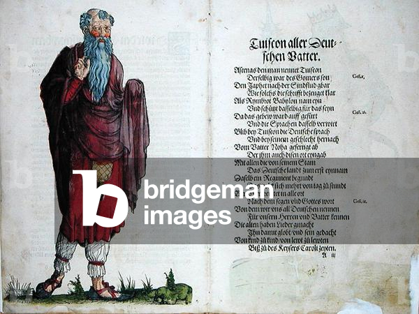 Tuiscon, Father of All Germans, from 'The Origin of the First Twelve Old Kings and Princes of the German Nation', 1543 (coloured engraving)