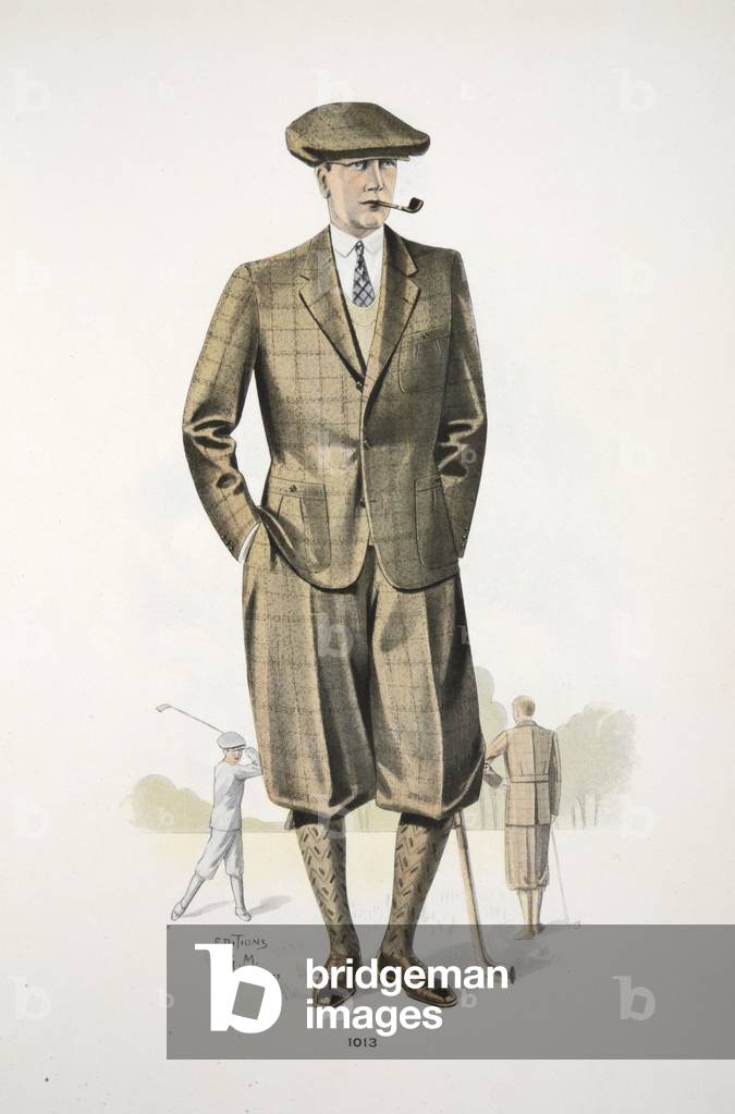 Tweed Golf Outfit, illustation from Mode Officielle, pub. 1928 (colour litho)