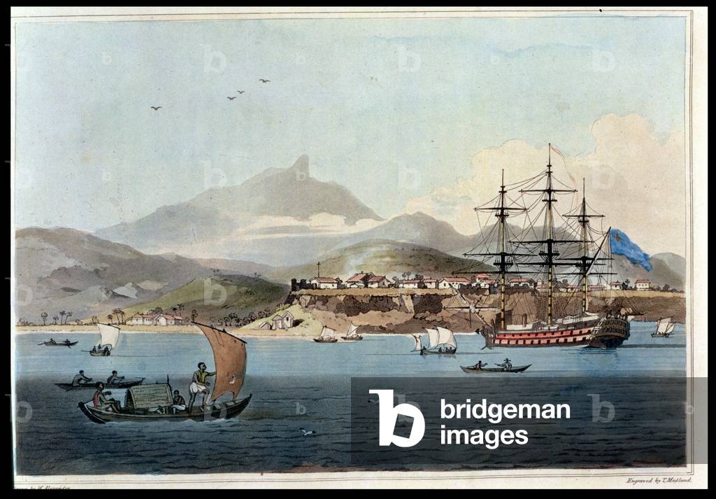 Porto Praya in the Island of St. Jago, plate 4 from 'A Voyage to Cochinchina' by John Barrow (1764-1848) engraved by Thomas Medland (1755-1823) 1806 (aquatint)
