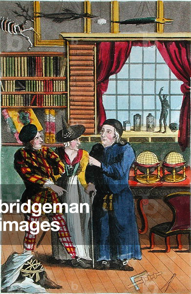 Swaney Cunningham's adventure with the astrologer, illustration from 'Lives and Adventures of the Most Celebrated Highwaymen and Street Robbers...' published 1822 (colour litho)