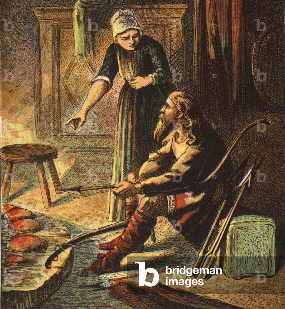 King Alfred and the Cakes, pub. 1890 (colour lithograph)