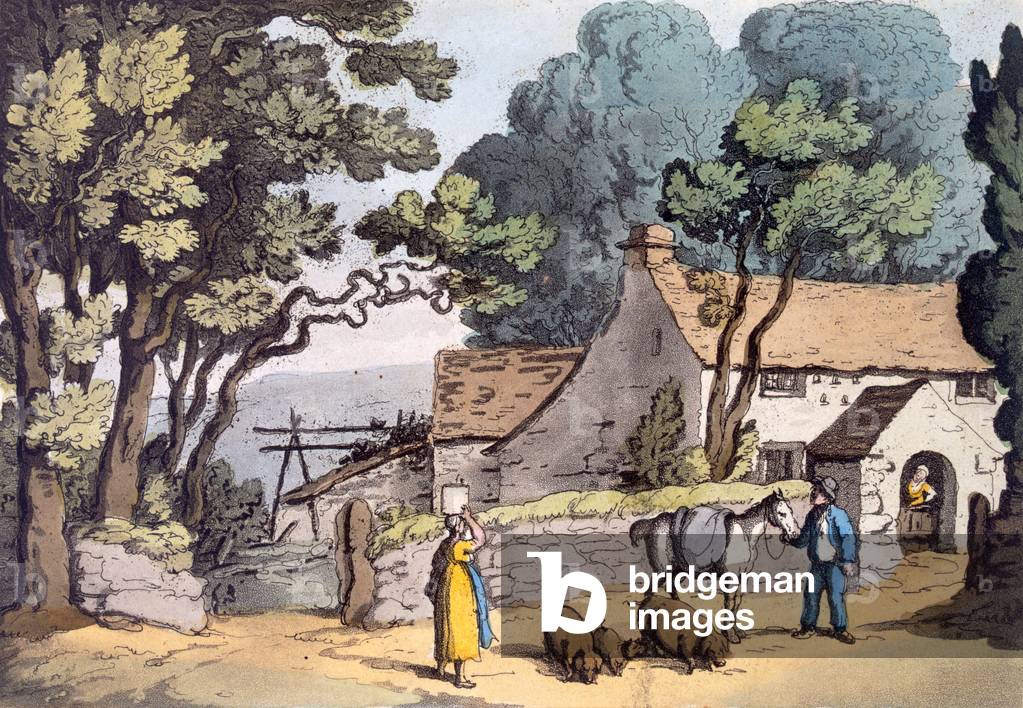 A Cottage in the Duchy of Cornwall, 1822 (hand-coloured etching)