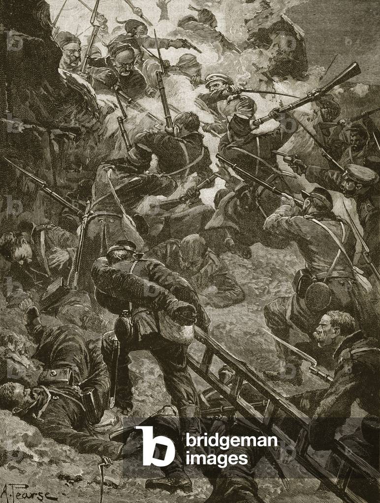 Die Russen gingen mutig nach oben, Illustration aus „Battles of the Nineteenth Century“ von Archibald Forbes, 