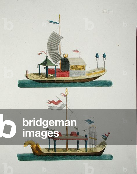 Chinese ornamental boats, from 'Magazine of Garden Gems', by G. van Laar, published 1802 (colour litho)