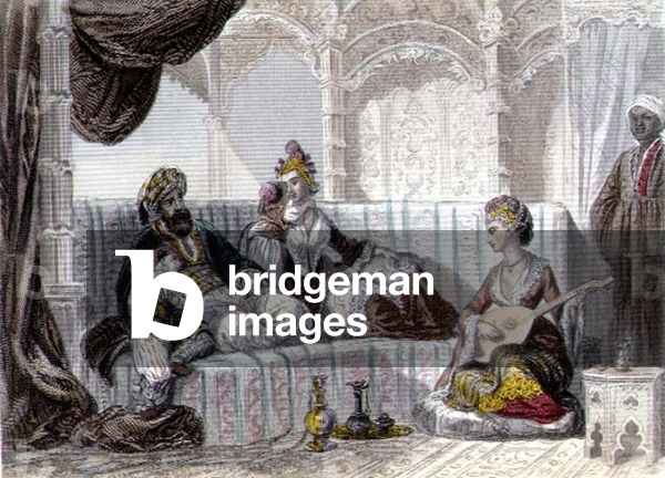 Interior with a Bey and his family, from 'Constantinople and the Black Sea', engraved by the Rouergue brothers, 1855 (engraving)