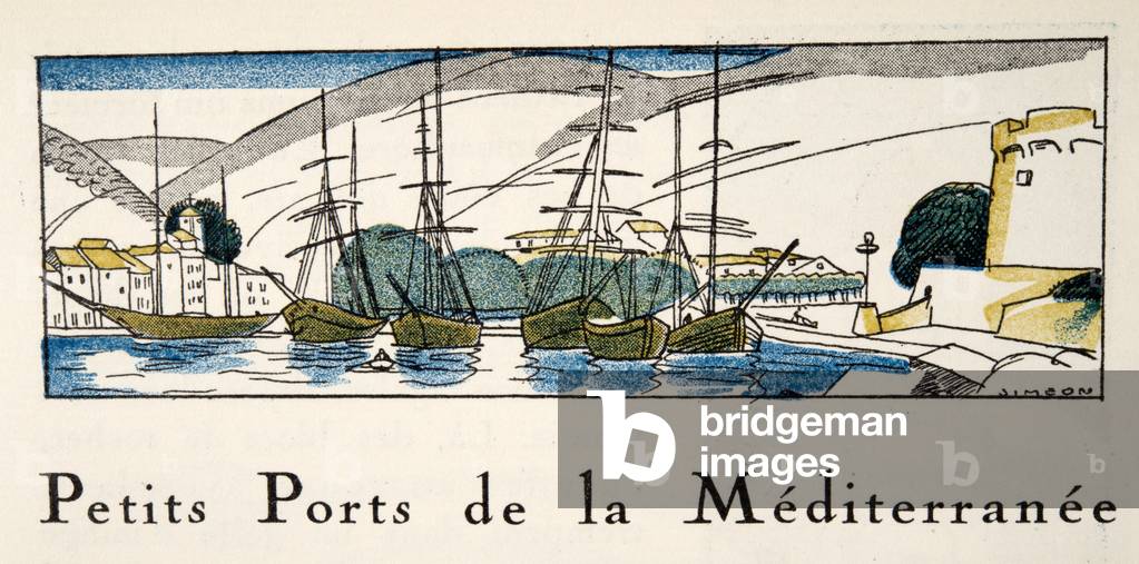 Mediterranean Port from Gazette de Bon Ton, pub. 1920 (pochoir print)