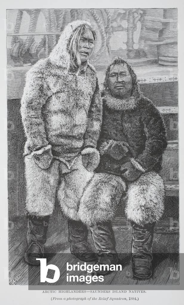 Arctic Highlanders - Saunders Island Natives, pub. London 1886 (Engraving)