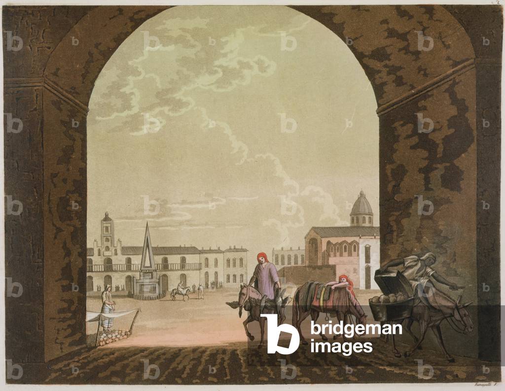 Plaza de Mayo, Buenos Aires, Argentina, from 'Le Costume Ancien et Moderne, Volume II, plate 2, by Jules Ferrario, published c.1820s-30s (colour litho)