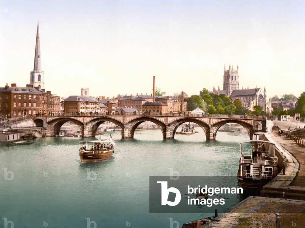 Severn Bridge, Worcester (hand-coloured photo)