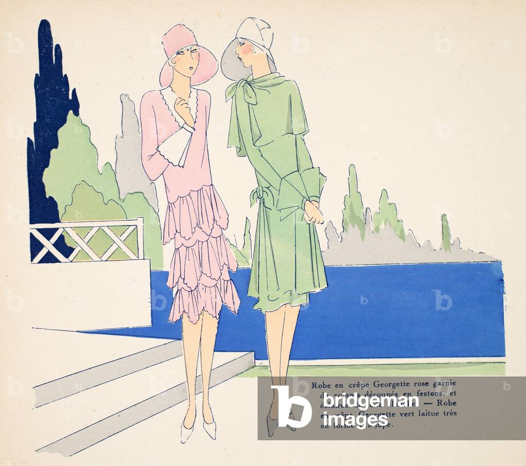 Two designs for dresses, Les Idées Nouvelles, 1927 (pochoir print on tissue paper)