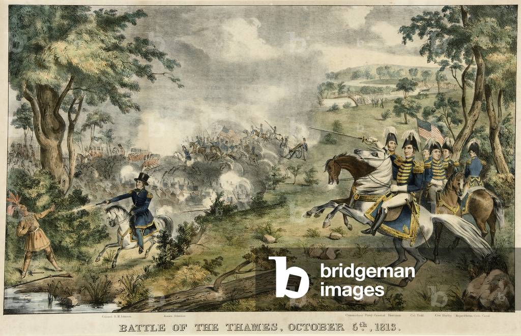 Battle of the Thames, October 5th, 1813, pub. 1840 (coloured engraving)