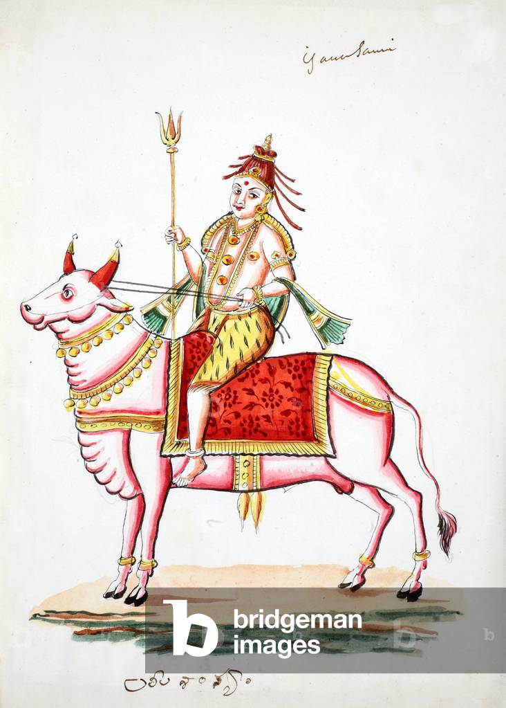 Shiva mounted on the bull, Nandi (w/c on paper)
